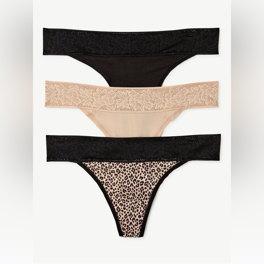 Women's Modal and Lace Thong Panties, 3-Pack, Sizes: XXXL